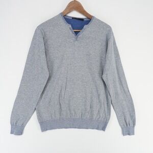 Raffi Henley Sweater Mens‎ Medium Gray Blue Heather Long Sleeve Button Knit